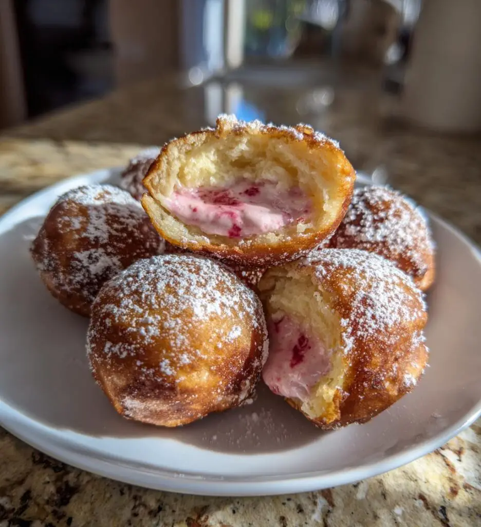 strawberry cheesecake stuffed donut holes