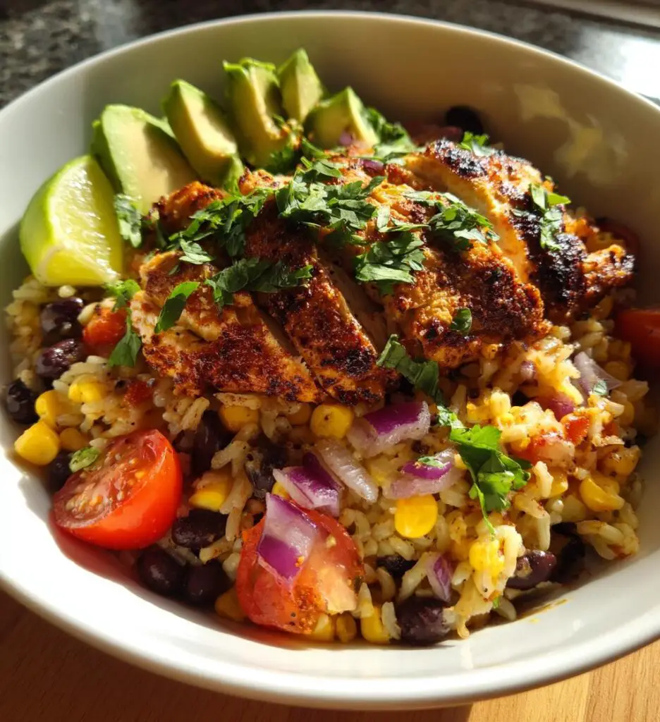 street corn chicken rice bowl