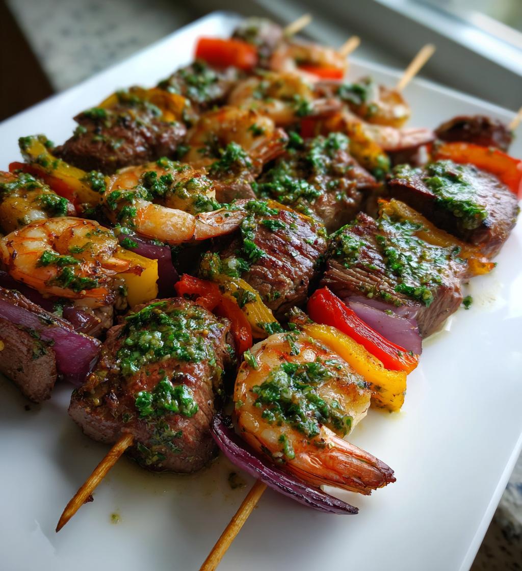 surf and turf kebabs with chimichurri sauce - detail 1