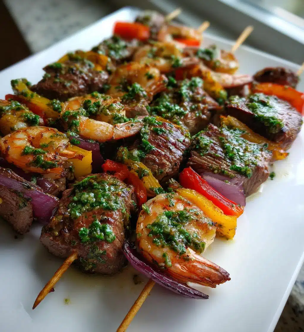 surf and turf kebabs with chimichurri sauce - detail 1