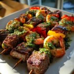 surf and turf kebabs with chimichurri sauce