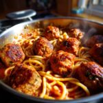 sweet and tangy bbq chicken meatball pasta
