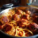 sweet and tangy bbq chicken meatball pasta
