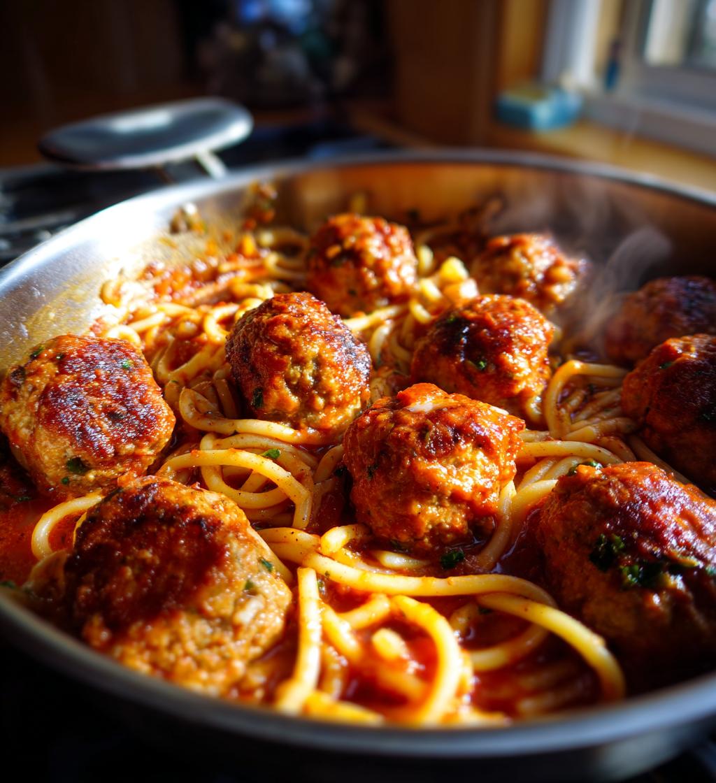 sweet and tangy bbq chicken meatball pasta