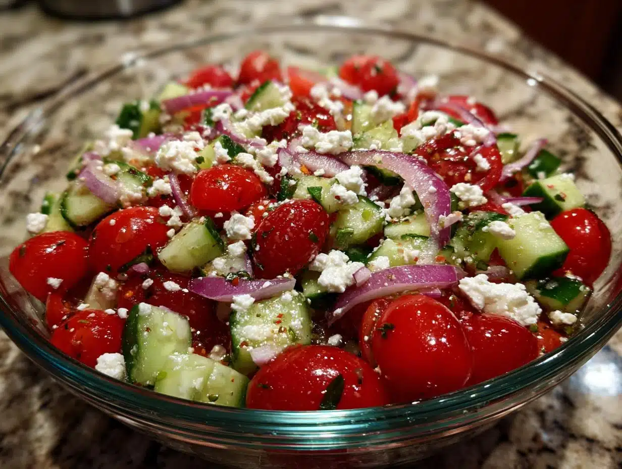 tomato cucumber feta salad - detail 1