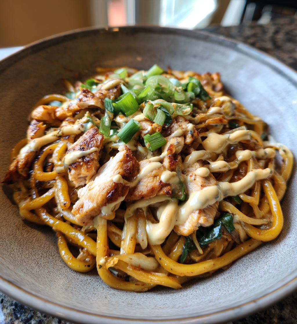 udon with chicken and garlicky peanut dressing