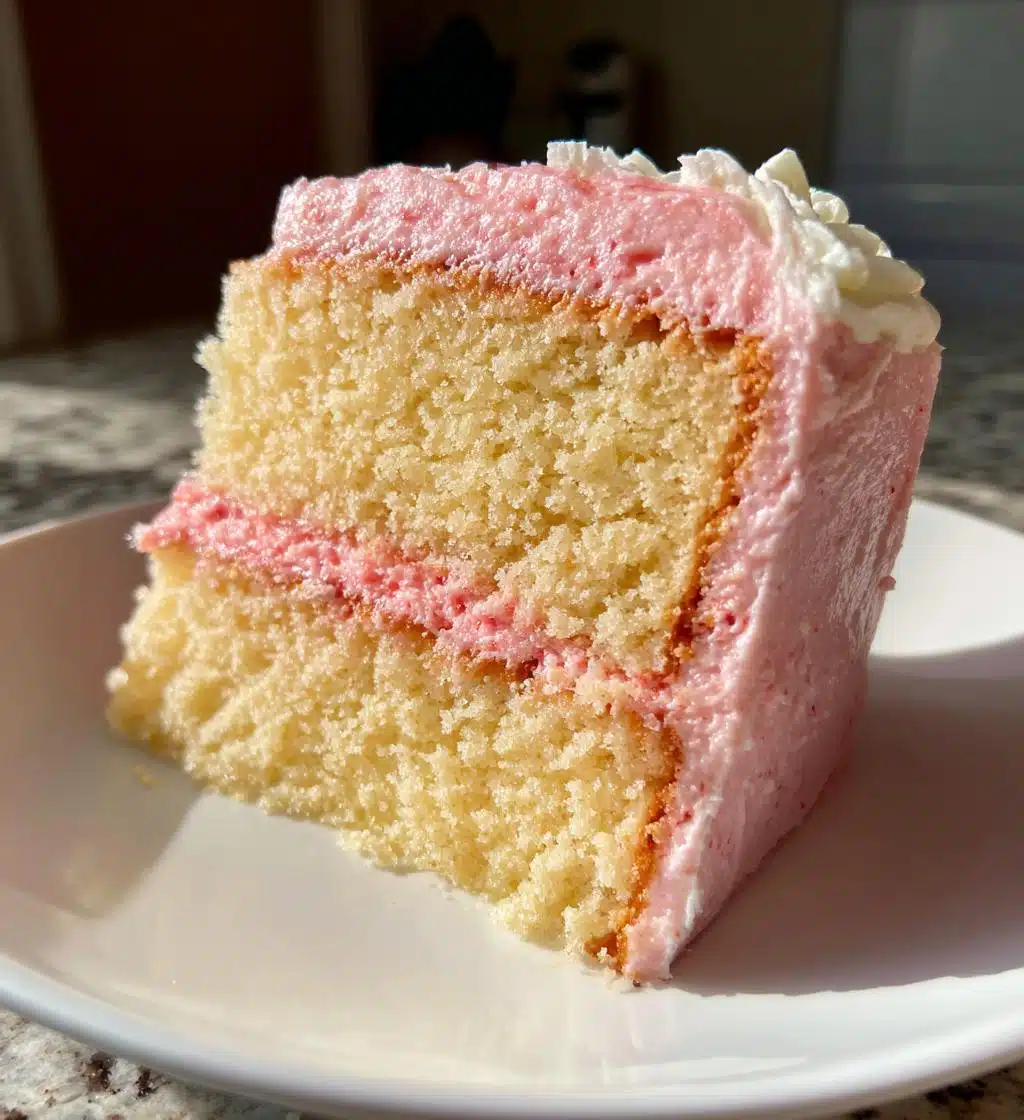 vanilla bean layer cake with strawberry cream cheese frosting - detail 1