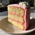 vanilla bean layer cake with strawberry cream cheese frosting