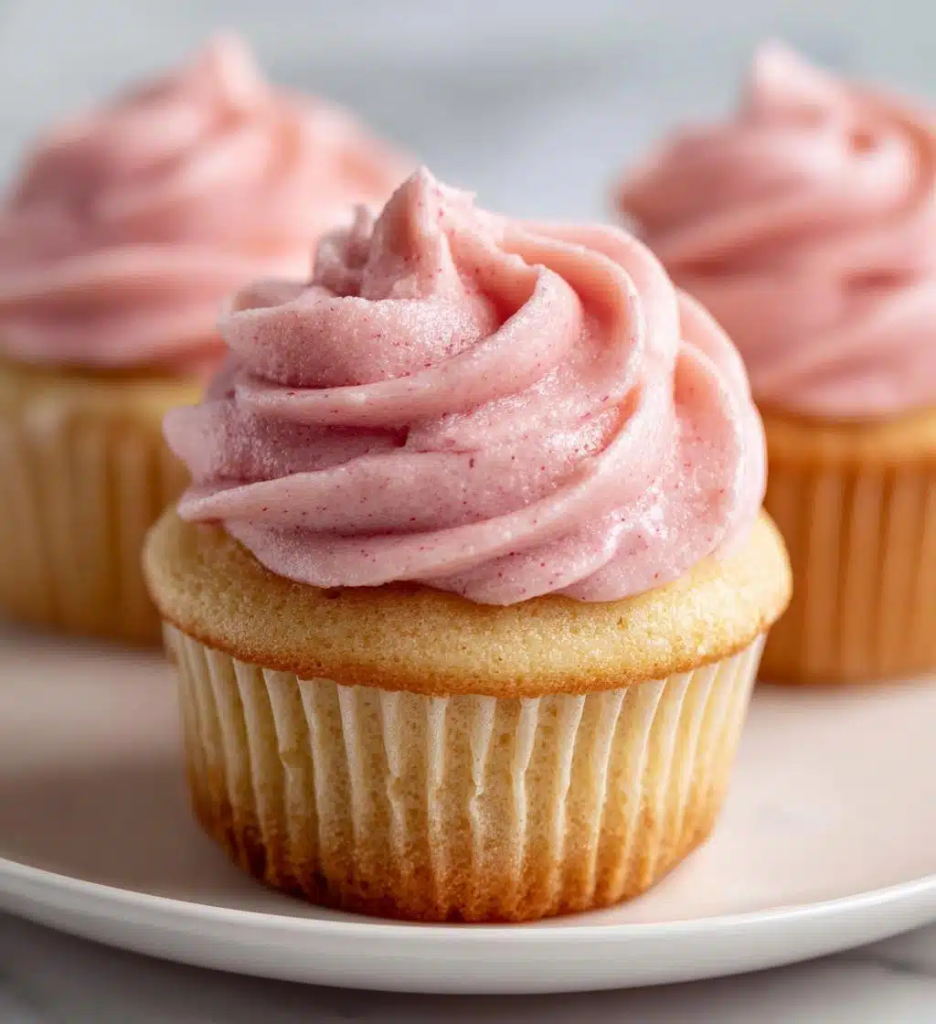 vanilla cupcakes with blush pink buttercream frosting - detail 1