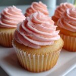 vanilla cupcakes with blush pink buttercream frosting