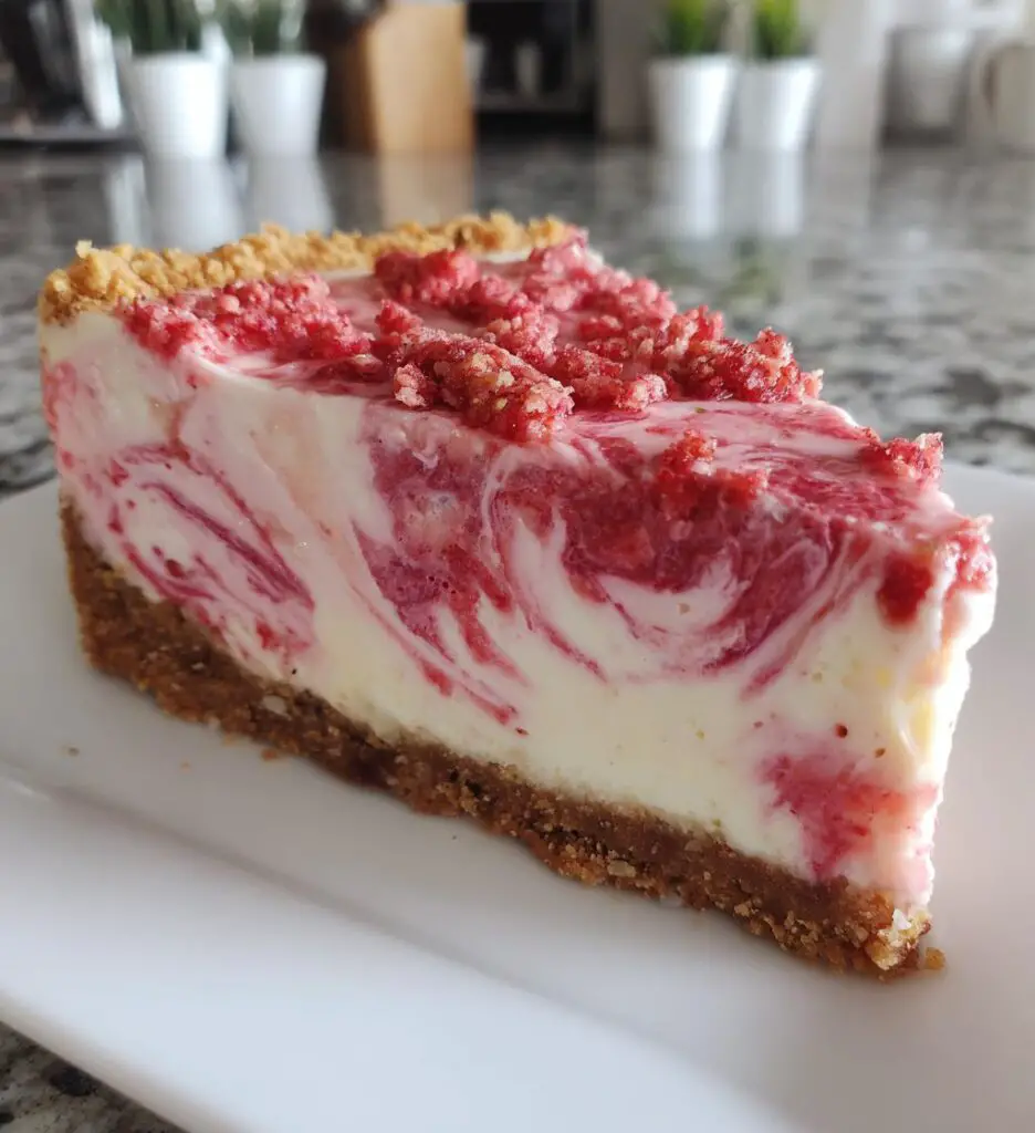 very strawberry crunch cheesecake slice