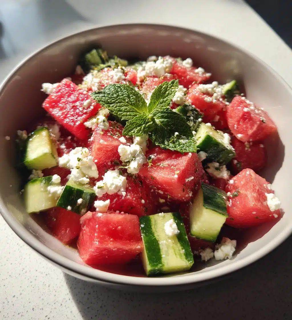 watermelon cucumber feta salad - detail 1