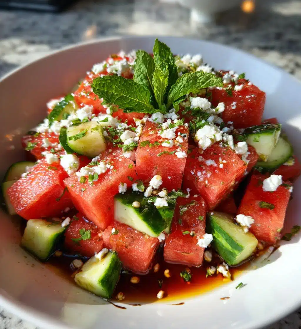 watermelon salad with cucumber and feta - detail 1