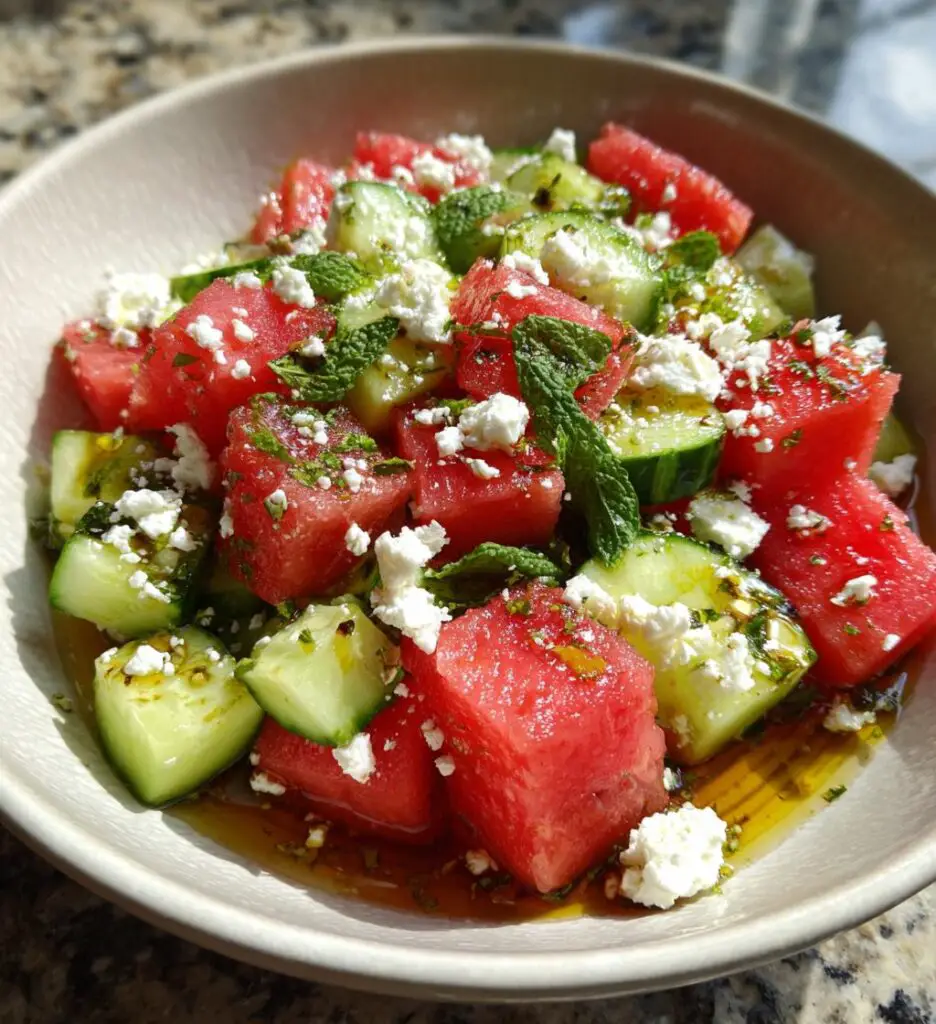 watermelon salad with cucumber and feta