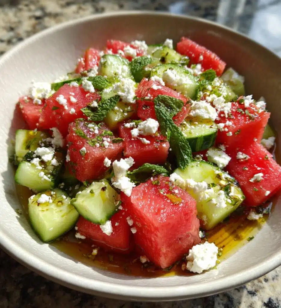 watermelon salad with cucumber and feta