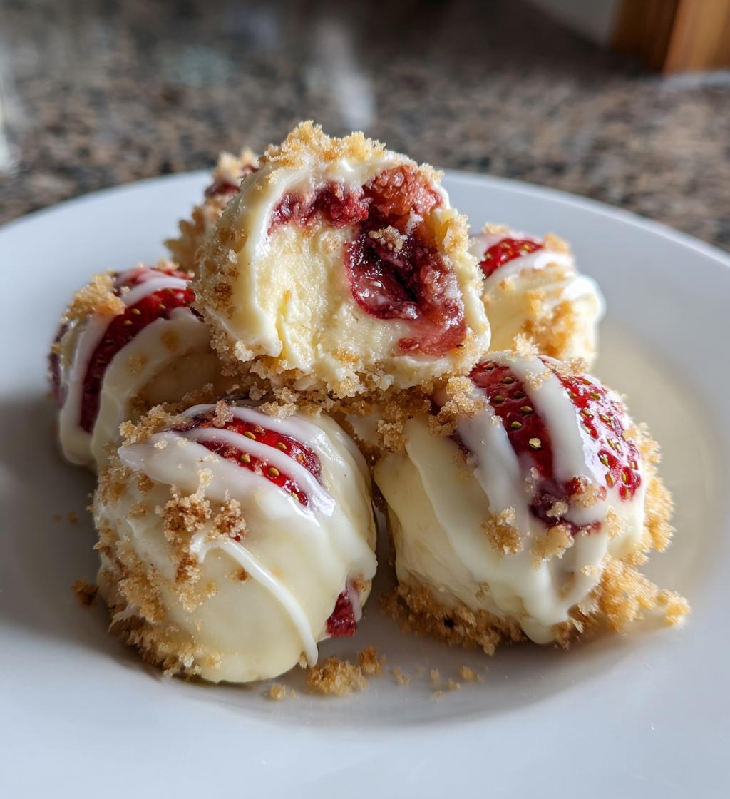 white chocolate strawberry cheesecake bites