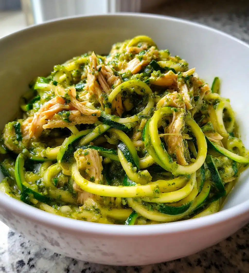zucchini noodles with pesto chicken - detail 1