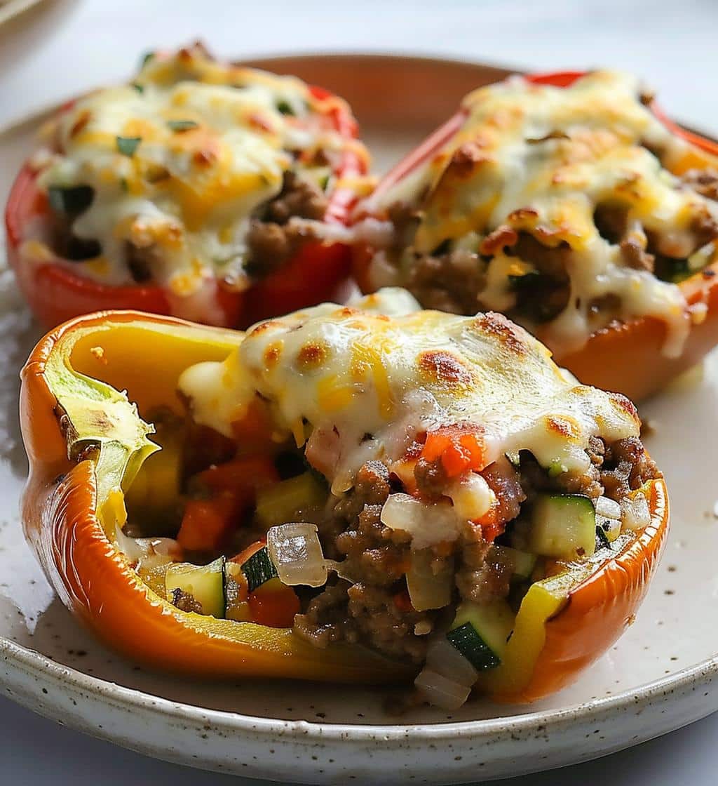 Beef & Veggie Stuffed Peppers (no rice or brown rice)