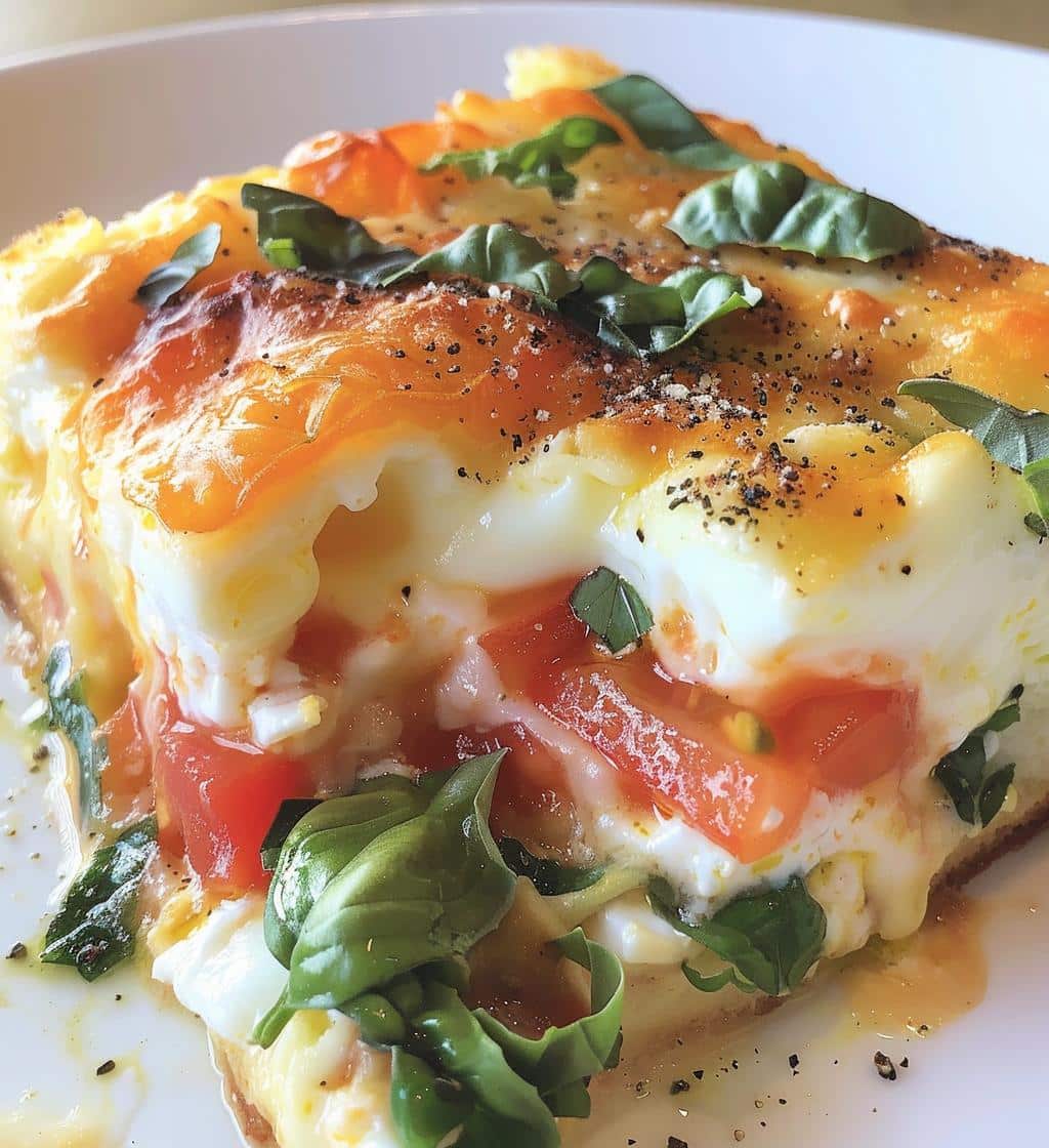 Caprese Breakfast Casserole (Tomato, Basil, Mozzarella)