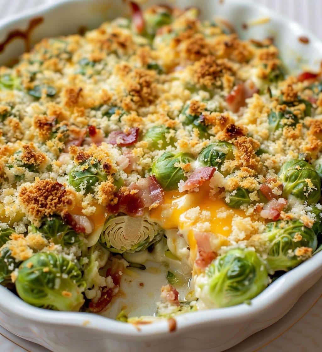 Cheddar Bacon (or no bacon) Brussels Sprouts Bake