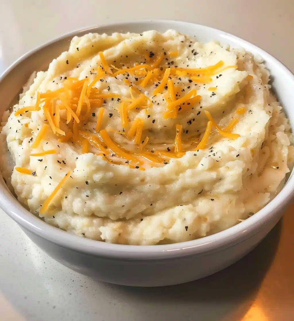 Cheddar Garlic Mashed Cauliflower