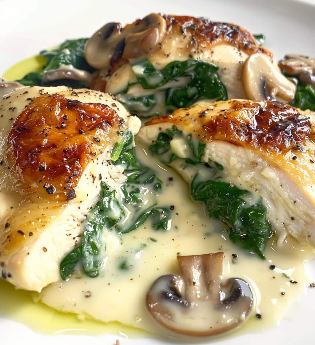 Creamy Spinach & Mushroom Chicken (lightened)