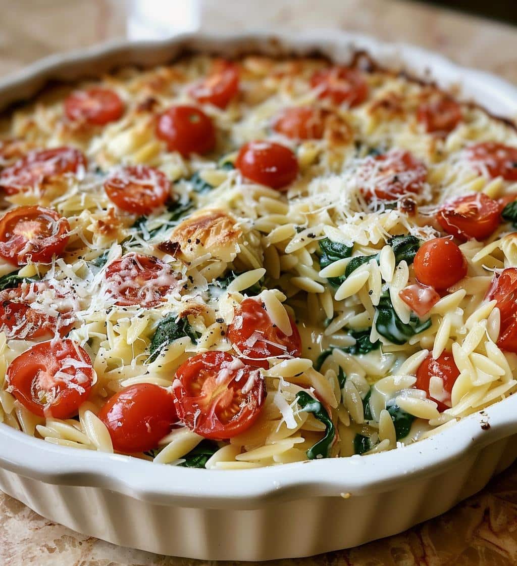 Easy Boursin Orzo Bake