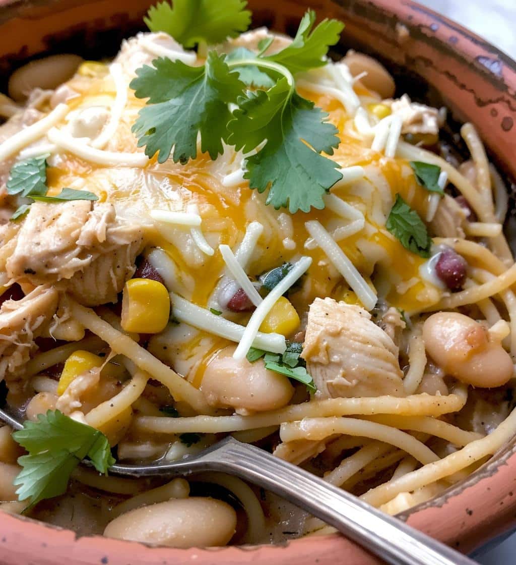 One-Pot White Chicken Chili Pasta