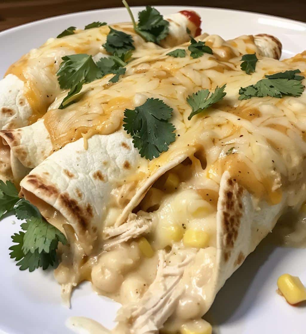 White Chicken Chili Enchiladas (chili used as sauce)