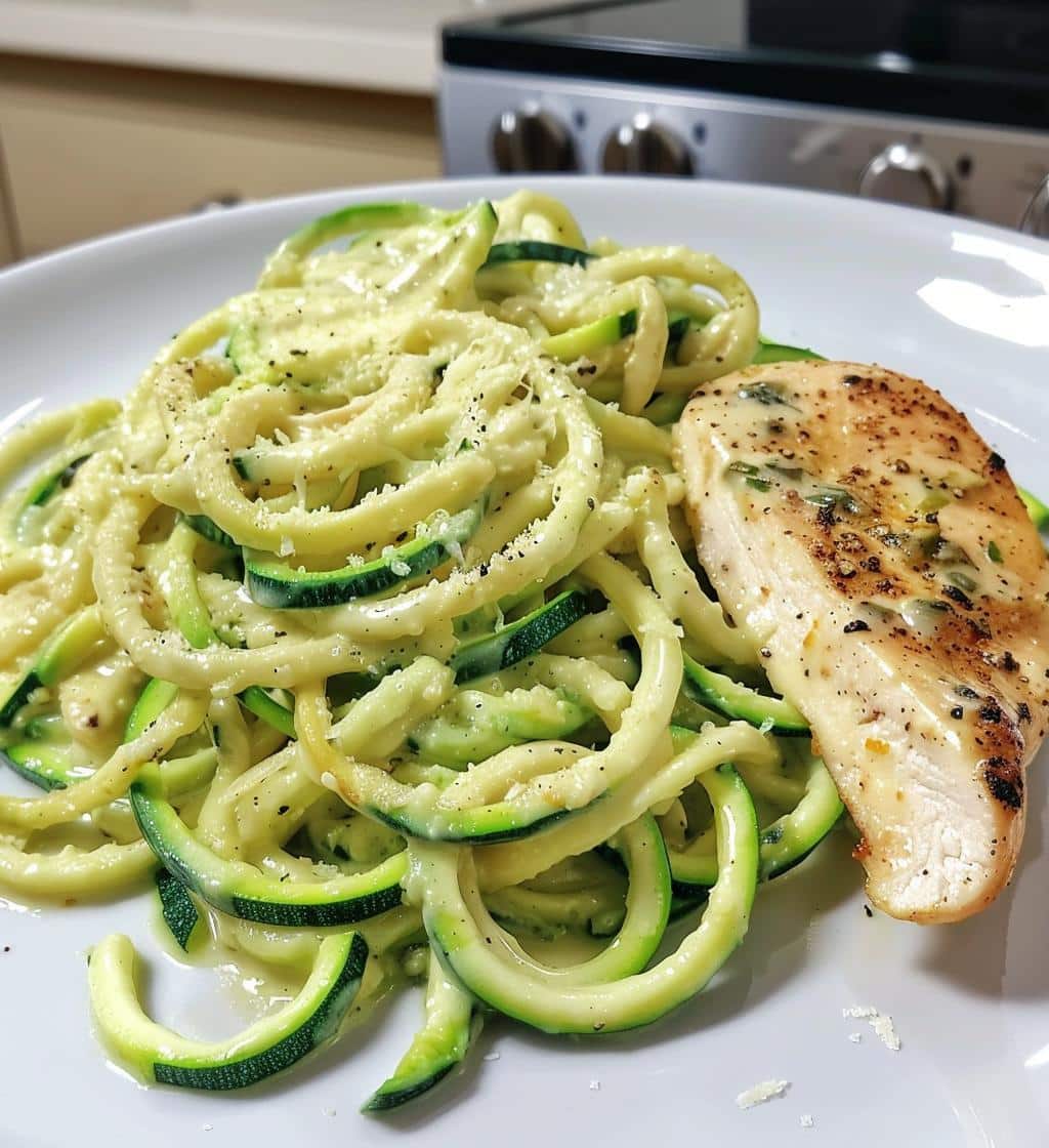 Zucchini Noodle Chicken Alfredo (healthy version)