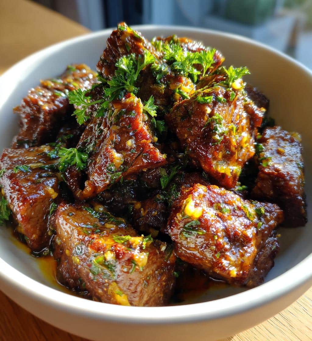 air fryer garlic butter steak bites - detail 1