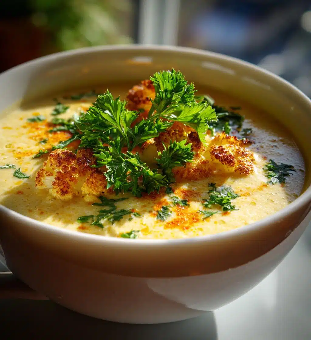 creamy vegan cauliflower soup - detail 1