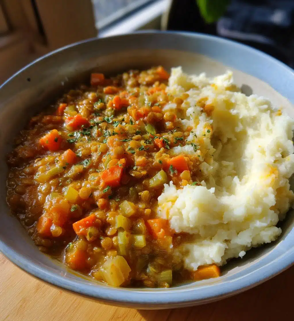 easy lentil stew mashed potatoes vegan - detail 1
