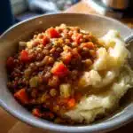easy lentil stew mashed potatoes vegan