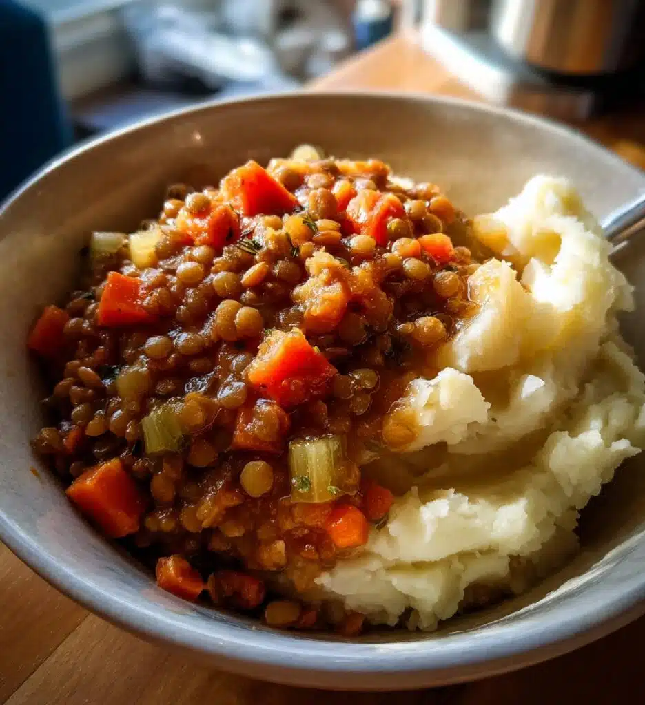 easy lentil stew mashed potatoes vegan
