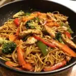 garlic chicken lo mein sauteed vegetables recipe