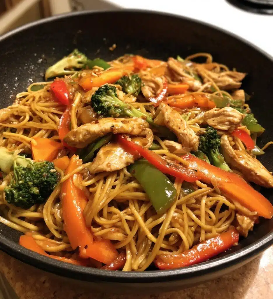 garlic chicken lo mein sauteed vegetables recipe