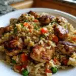 high protein crispy garlic chicken fried rice