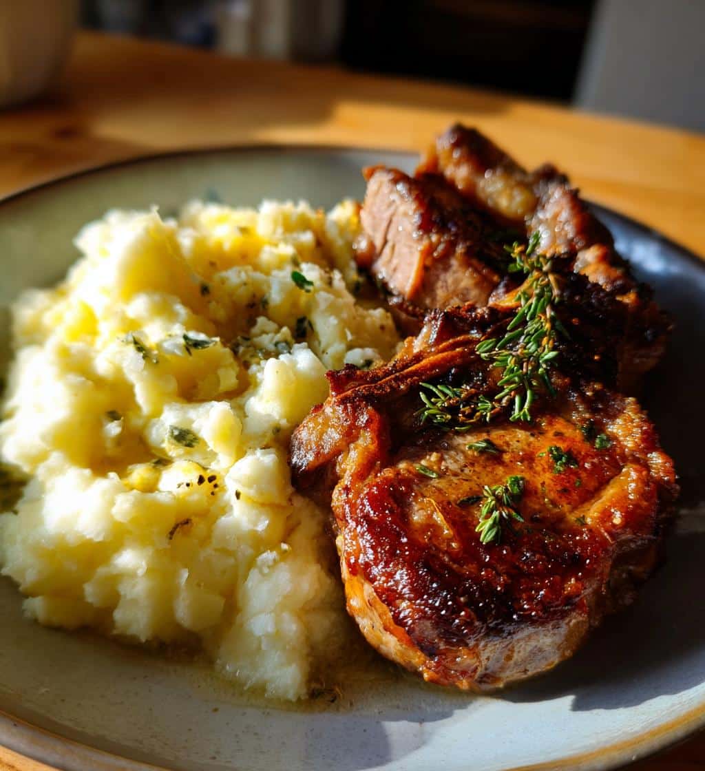 lamb schnitzel lemon butter mashed potatoes - detail 1