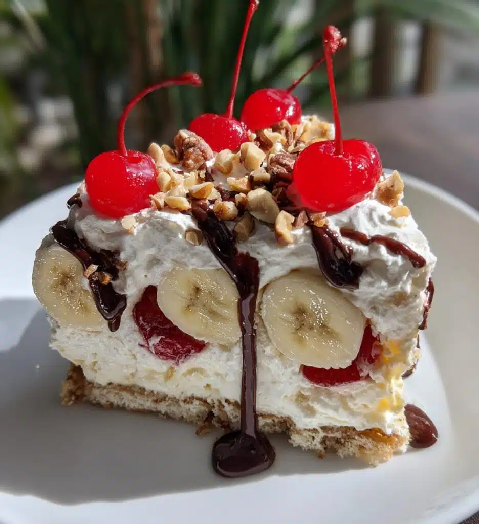 no bake banana split cake quick easy dessert