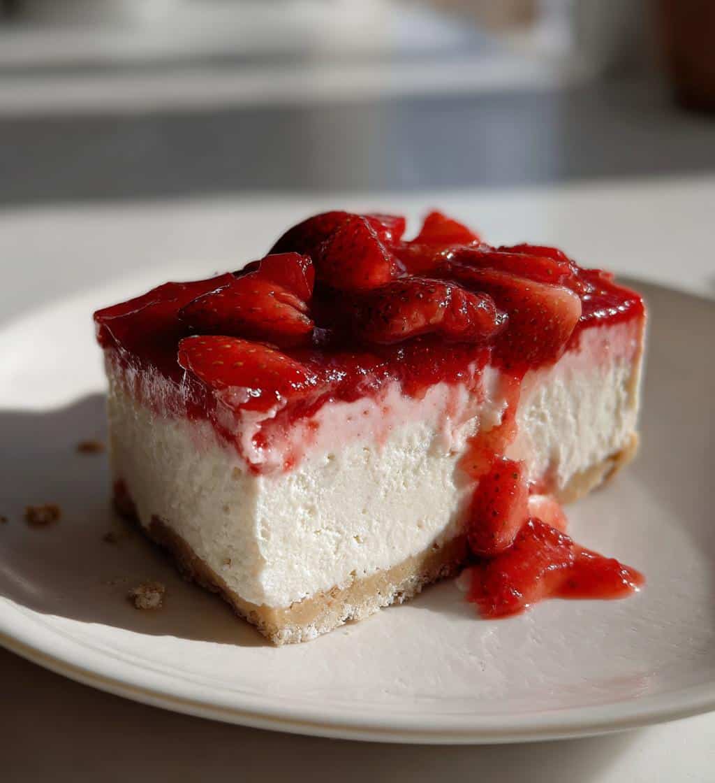 strawberry coconut cheesecake bars vegan - detail 1