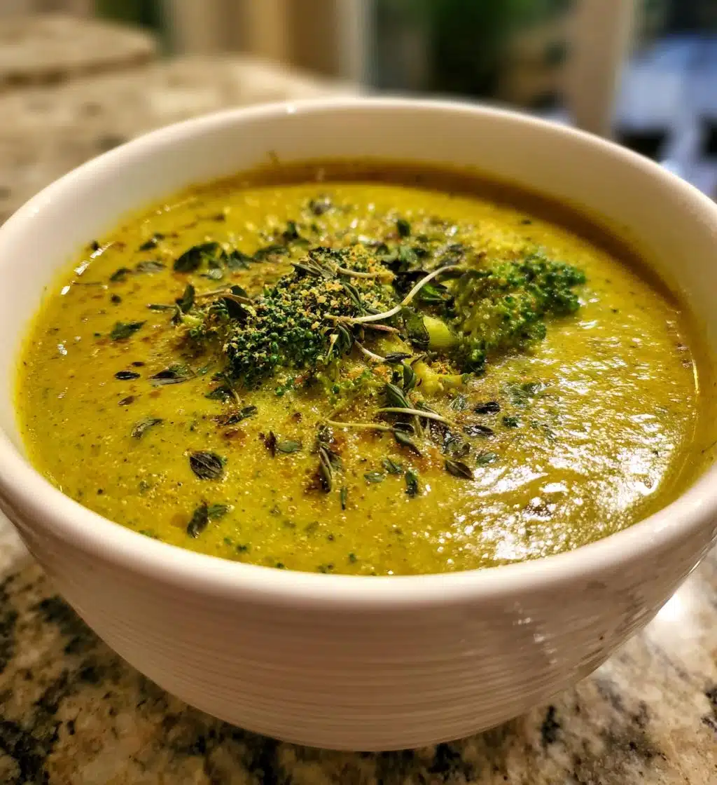 vegan broccoli cheese soup - detail 1