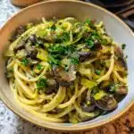 vegan leek mushroom pasta