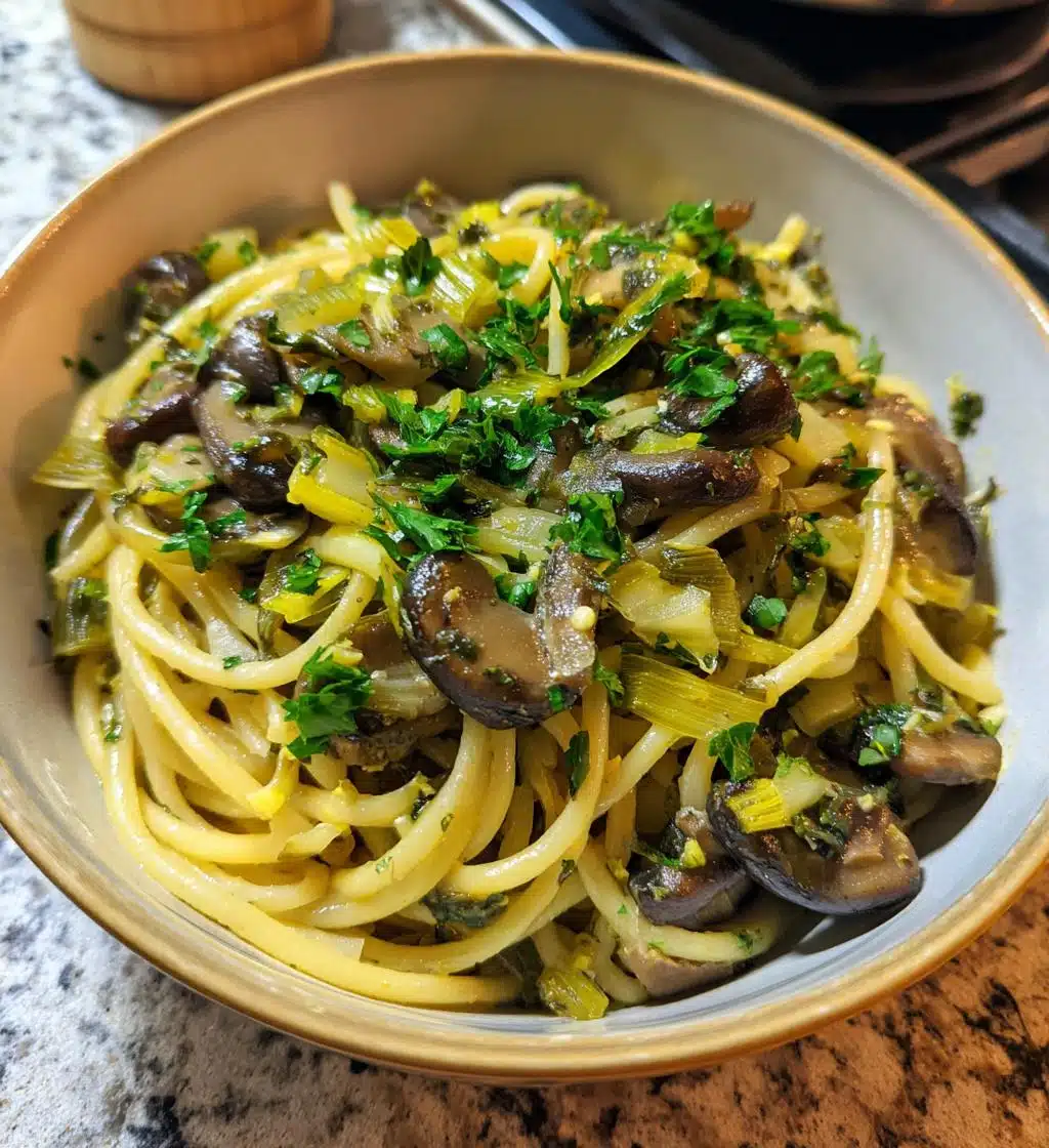 vegan leek mushroom pasta