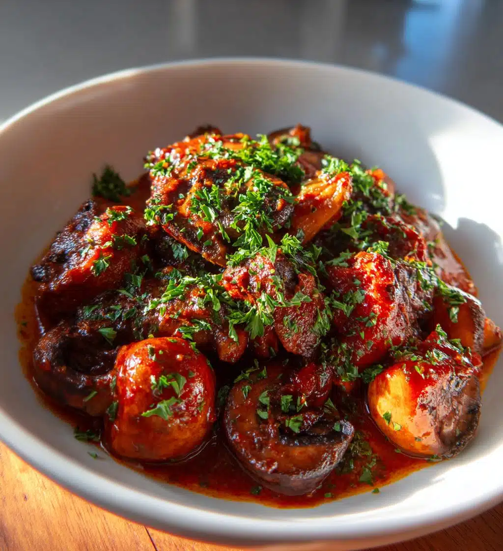 vegan mushroom bourguignon - detail 1