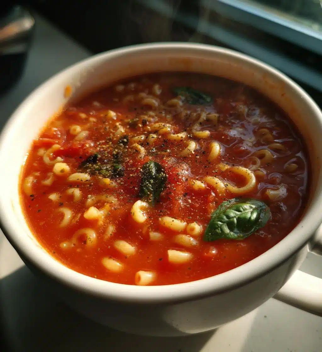 vegan tomato pasta soup - detail 1