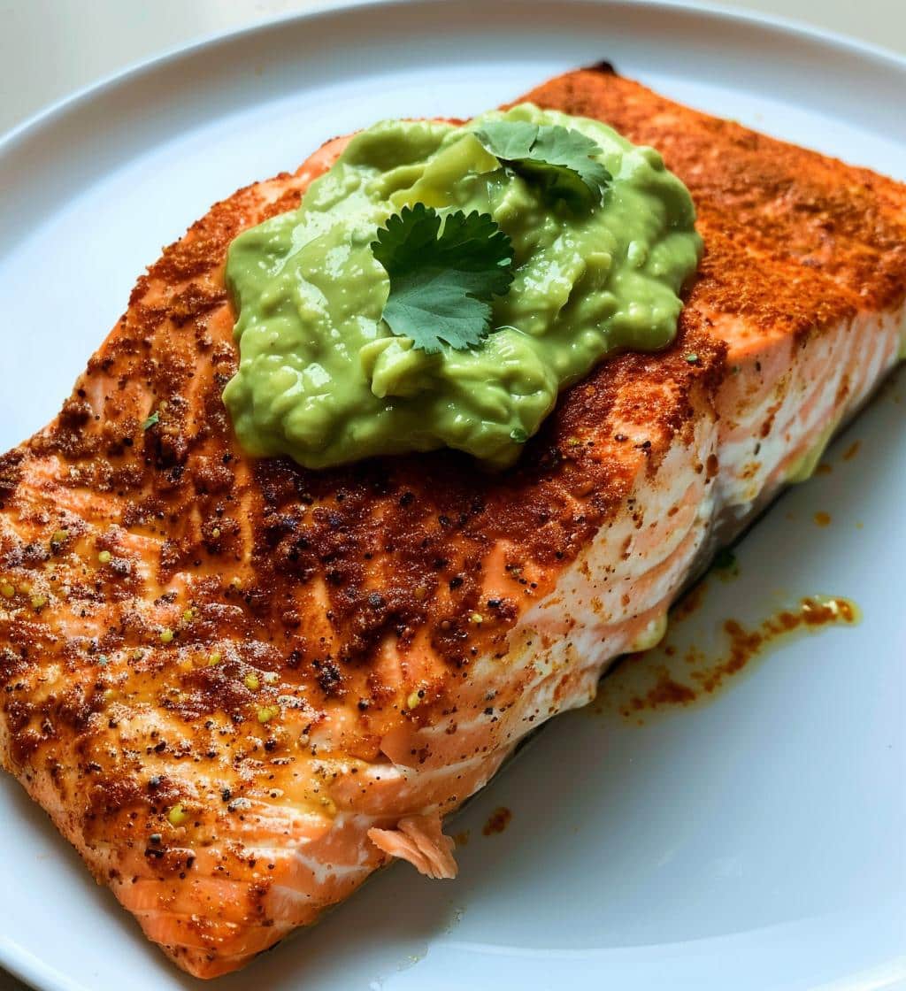Baked Cajun Salmon with Avocado Sauce