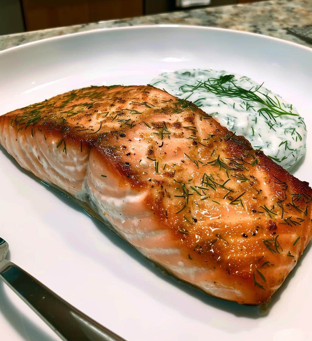 Baked Salmon with Dill Yogurt Sauce