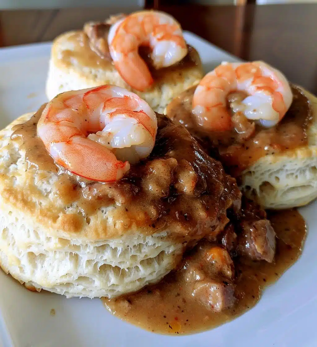 Cajun Biscuits with Shrimp and Andouille Gravy - detail 1