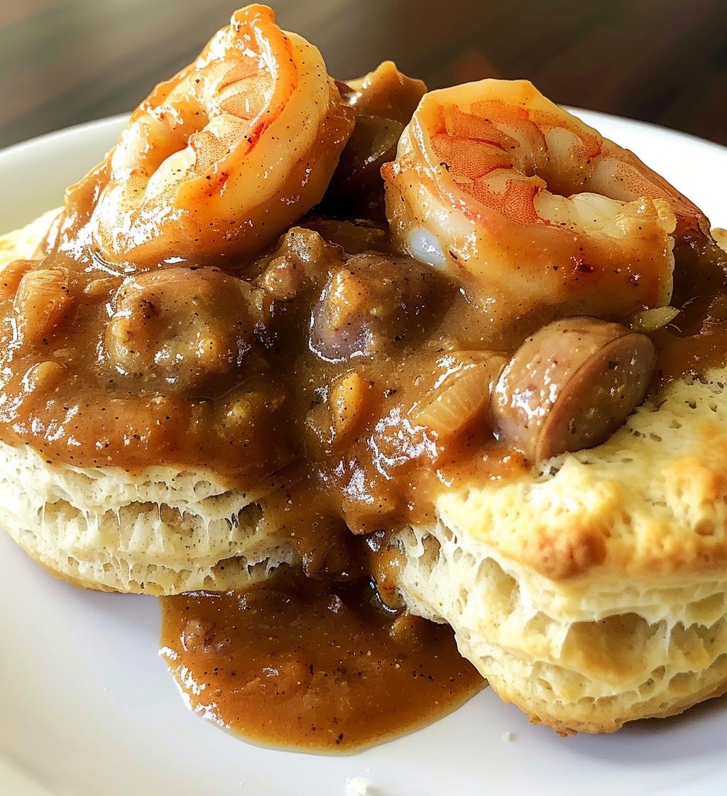 Cajun Biscuits with Shrimp and Andouille Gravy